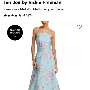 Teri Jon Metallic Floral Strapless Gown
